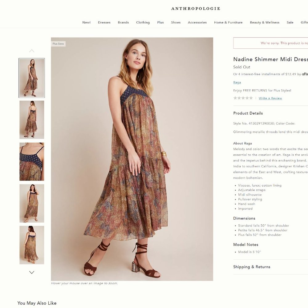 Anthropologie- Raga: Nadine Shimmer Midi Dress